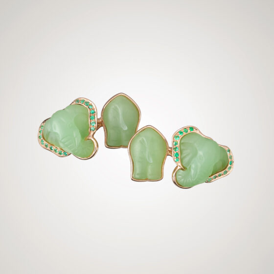 Cufflinks in rose gold with jade and emeralds
